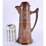 AN ARTS AND CRAFTS COPPER FLAGON decorated with motifs. 27 cm x 14 cm.