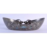 A CHARMING ART NOUVEAU PEWTER AND ENAMEL OVAL BOWL in the manner of Liberty & Co. 24 cm x 16 cm.