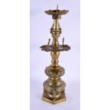 A LARGE 19TH CENTURY JAPANESE MEIJI PERIOD BRONZE PRICKET CANDLESTICK unusually formed with seated