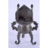 A RARE 19TH/20TH CENTURY CHINESE PEWTER JUE WINE VESSEL decorated with motifs and calligraphy. 12 cm
