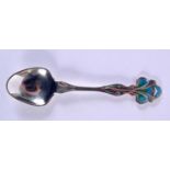 A LOVELY ART NOUVEAU ENGLISH SILVER AND ENAMEL SPOON. 20 grams. 11.5 cm long.