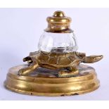 A RARE 19TH CENTURY ENGLISH BRONZE TORTOISE INKWELL upon an oval base. 13 cm x 9 cm.