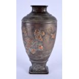 A GOOD 19TH CENTURY JAPANESE MEIJI PERIOD ONLAID BRONZE VASE by Miyao Eisuke, of heavy gauge,