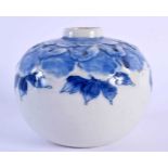 A 19TH CENTURY JAPANESE MEIJI PERIOD BLUE AND WHITE PORCELAIN BULBOUS VASE modelled as a lotus