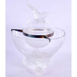 A LARGE FRENCH LALIQUE GLASS CAVIAR SERVING BOWL AND COVER formed with fish. 27 cm x 18 cm.