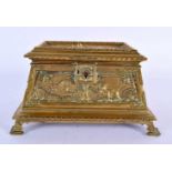 A LOVELY 19TH CENTURY EUROPEAN BRONZE JEWELLERY CASKET depicting numerous animals in landscapes 19