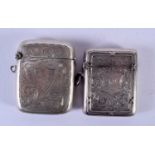 TWO ANTIQUE SILVER VESTA CASES. 70 grams. 5 cm x 3.5 cm. (2)