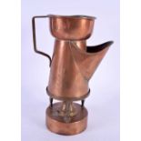 A VERY UNUSUAL ARTS AND CRAFTS COPPER SHAVING JUG with angular handle. 20 cm x 12 cm.