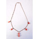 A 9CT GOLD CORAL AND PEARL NECKLACE. 12.3 grams. 55 cm long.