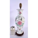 A LARGE CHINESE REPUBLICAN PERIOD FAMILLE ROSE LAMP painted with flowers. 40 cm high.