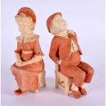 19th century Royal Worcester pair of figures of two children seated on a chair, decorated with dry