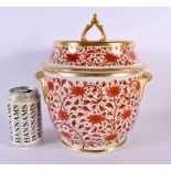 19th century Coalport ice pail and cover with crimson decoration. 26cm high