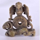 A CHINESE CARVED ARCHAIC JADE FIGURE 20th Century. 8 cm x 6 cm.