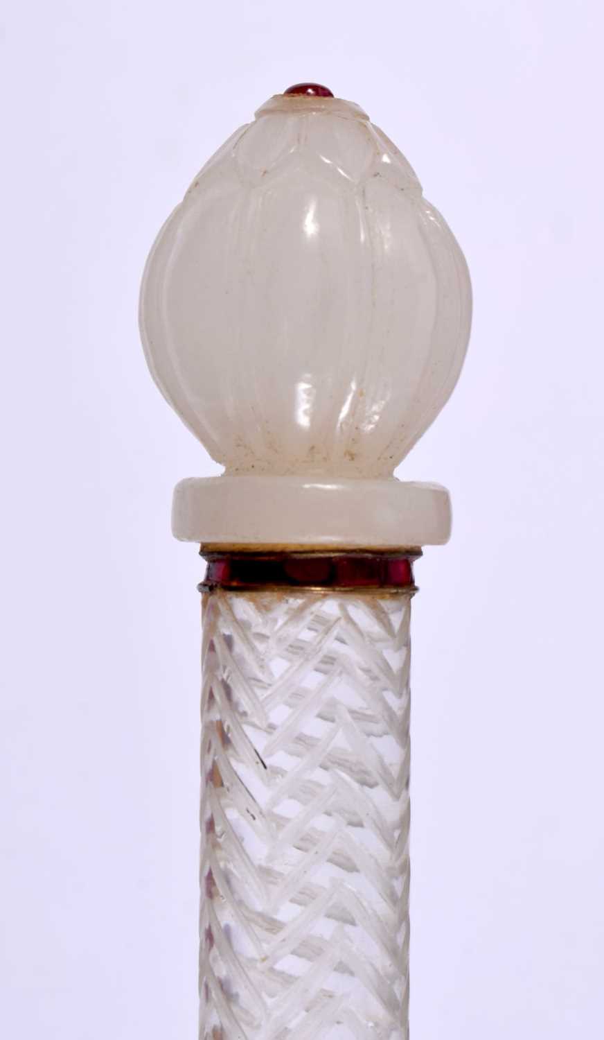 A LARGE RARE EARLY 20TH CENTURY MIDDLE EASTERN WHITE JADE ROCK CRYSTAL AND RUBY SCEPTRE possibly a - Image 7 of 11