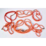 SIX ART DECO CORAL NECKLACES. 64.2 grams. 46 cm long. (6)