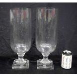 A large pair of cut glass hurricane lamps 40 cm (2).