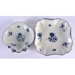 18th century Worcester shaped square dish printed with the Carnation pattern and a shell shaped dish
