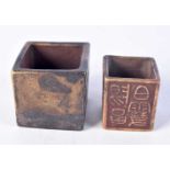 TWO CHINESE BRONZE MINIATURE SEAL CENSERS. 3.5 cm square. (2)