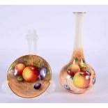 Royal Worcester amphora shaped vase painted with fruit by Roberts, signed, black mark, shape 2491