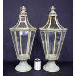 A pair of large metal and glass lanterns 72 cm (2).