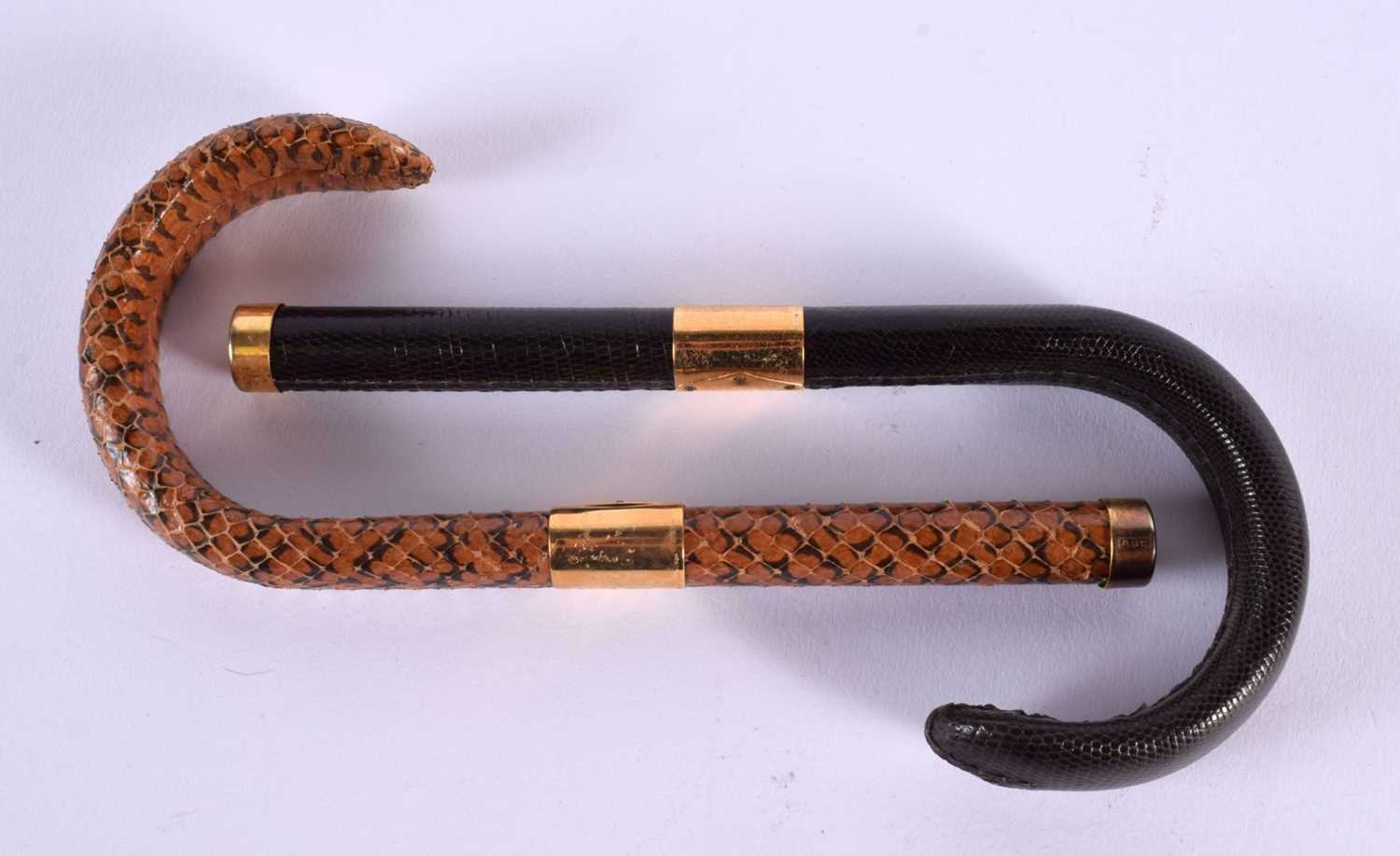 TWO VINTAGE SNAKESKIN CANE HANDLES. 18 cm long. (2) - Image 2 of 4