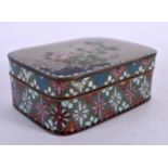 A LATE 19TH CENTURY JAPANESE MEIJI PERIOD CLOISONNE ENAMEL BOX AND COVER decorated with flowers.