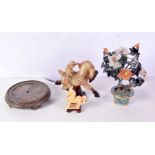 A Chinese hardstone figure of a monkey riding a horse, together with a hardstone horse and a