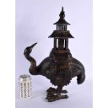 A VERY LARGE CHINESE BRONZE PHOENIX BIRD CENSER AND COVER probably late Qing. 44 cm x 24 cm.