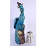 A LARGE 19TH CENTURY CHINESE BLUE GLAZED PORCELAIN HOHO BIRD Qing. 40 cm high.