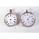 TWO ANTIQUE SILVER POCKET WATCHES. Birmingham 1885 & 1898. 214 grams. 5.25 cm wide. (2)