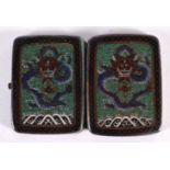 A 19TH CENTURY CHINESE CLOISONNE ENAMEL CIGARETTE CASE Qing, decorated with dragons. 8.5 cm x 5.5