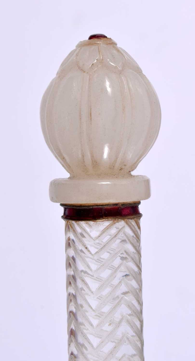 A LARGE RARE EARLY 20TH CENTURY MIDDLE EASTERN WHITE JADE ROCK CRYSTAL AND RUBY SCEPTRE possibly a - Image 6 of 11