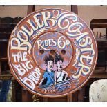 A hand painted Fairground sign 75 cm diameter .