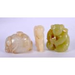 THREE CHINESE CARVED JADE FIGURES 20th Century. Largest 5 cm x 4 cm. (3)