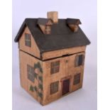 A FOLK ART PAINTED WOOD HOUSE TEA CADDY. 23 cm x 15 cm.