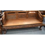 A LARGE EARLY 20TH CENTURY CHINESE CARVED HARDWOOD BENCH Late Qing/Republic. 182 cm x 90 cm x 60