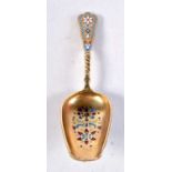 A CONTINENTAL SILVER AND ENAMEL SPOON.40.6 grams. 13 cm long.