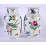 A PAIR OF CHINESE REPUBLICAN PERIOD FAMILLE ROSE PORCELAIN VASES painted with flowers. 12.5 cm