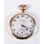 A 9CT GOLD GROSVENOR POCKET WATCH. 49 grams. 4.5 cm wide.