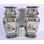 A LARGE PAIR OF 19TH CENTURY CHINESE CANTON FAMILLE ROSE VASES Qing. 30 cm x 14 cm.
