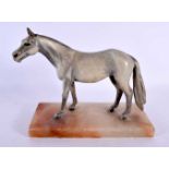 A 19TH CENTURY AUSTRIAN COLD PAINTED BRONZE FIGURE OF A HORSE upon an onyx base. 24 cm x 20 cm.