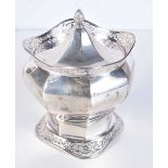 AN EDWARDIAN SILVER TEA CADDY AND COVER. Sheffield 1910. 419 grams. 15 cm x 7 cm.