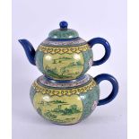 A 19TH CENTURY CHINESE YIXING ENAMEL DOUBLE TEAPOT AND COVER Qing. 15 cm x 13 cm.