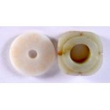 TWO CHINESE JADE TOGGLES. 5.5 cm wide. (2)