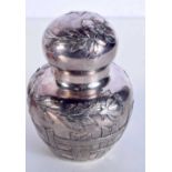 AN ART NOUVEAU WISKEMANN SILVER PLATED TEA CADDY AND COVER. 319 grams. 13 cm x 9.5 cm.