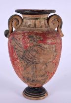 AN ANTIQUE TWIN HANDLED GRAND TOUR ATTIC TYPE VASE painted with figures. 12 cm x 7 cm.