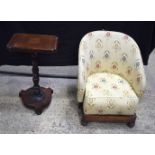 An antique upholstered nursing chair together with a small wooden occasional table 72 x 59 cm. (2).