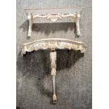 A wooden console table/shelf painted with gilt decoration together with another wall shelf 58 x 71 x