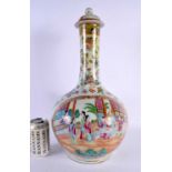 A LARGE 19TH CENTURY CHINESE FAMILLE ROSE BOTTLE VASE AND COVER painted with figures in interiors.