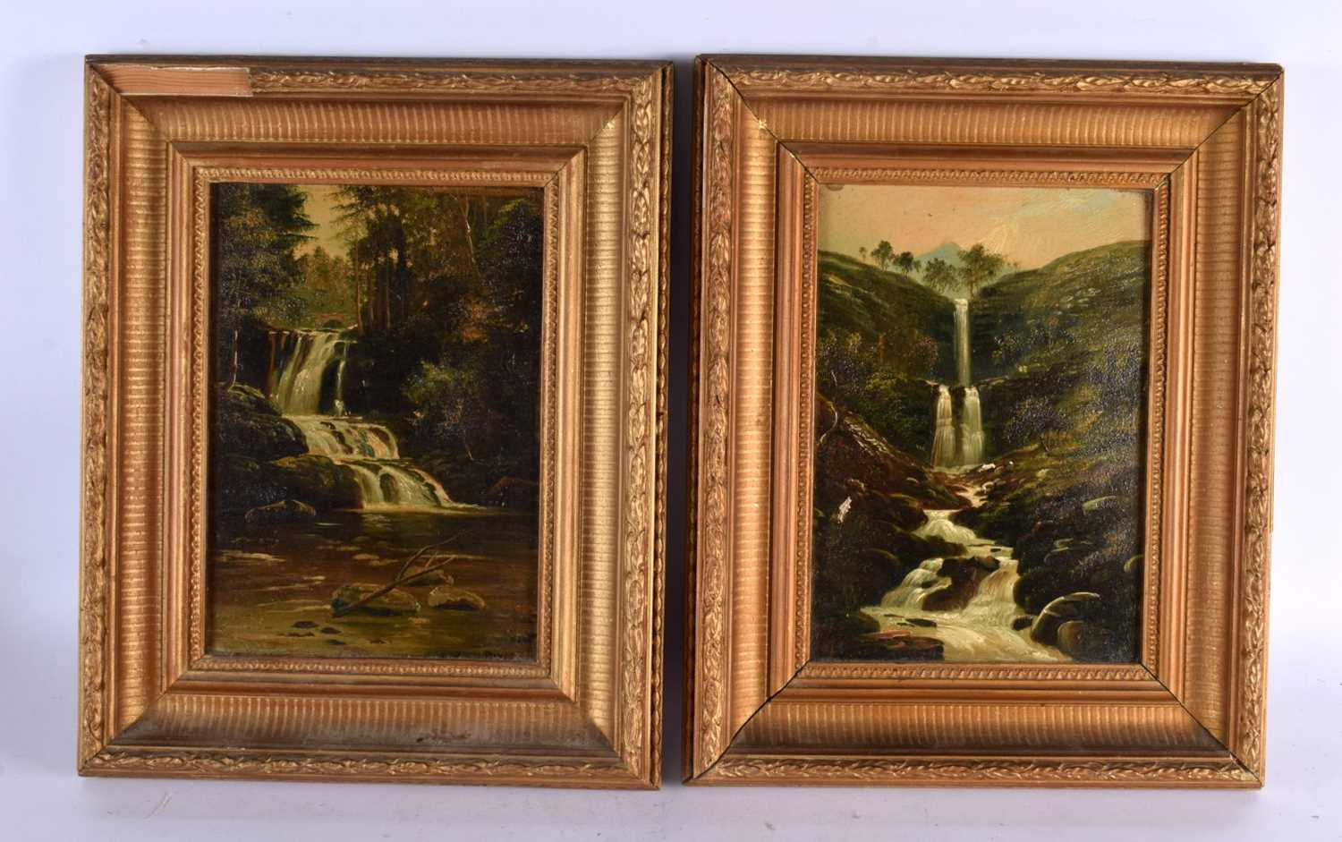 George Willis Pryce (19th Century) Pair, Oil on board, Waterfalls. 38 cm x 28 cm.